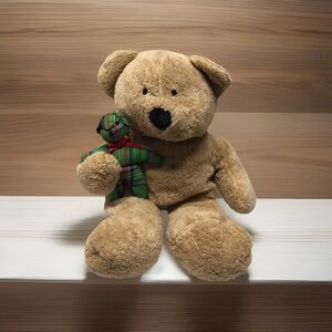 Ty Plush Teddy Bear Brown Stuffed Animal w/ Small Green Plaid Bear Toy 10"